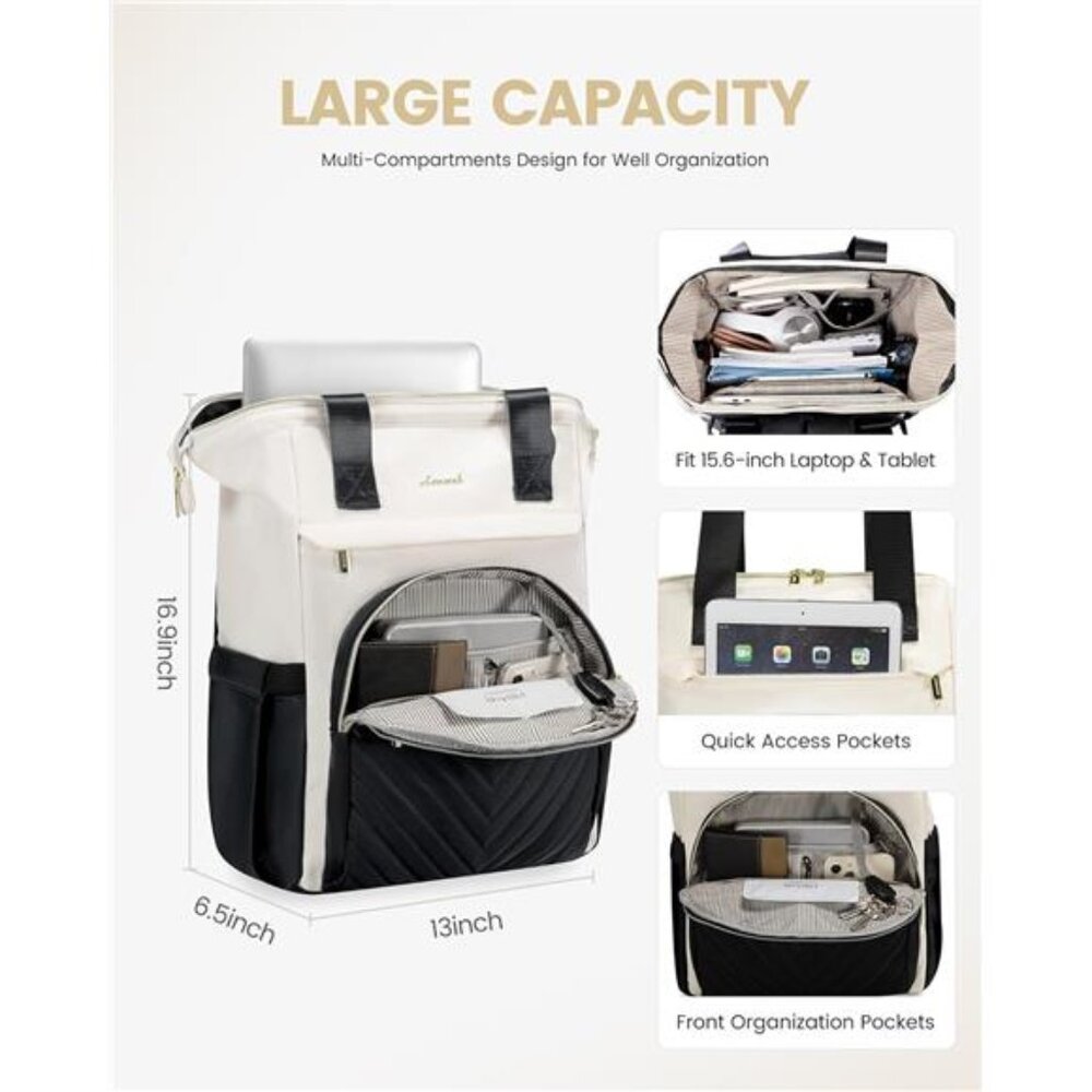 Laptop Backpack for Women, 15.6 Inch Work Laptop Bag，Waterproof - Picture 3 of 7